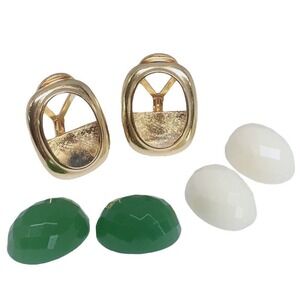 Set JOAN RIVERS Green and White Plastic Clip On Earrings